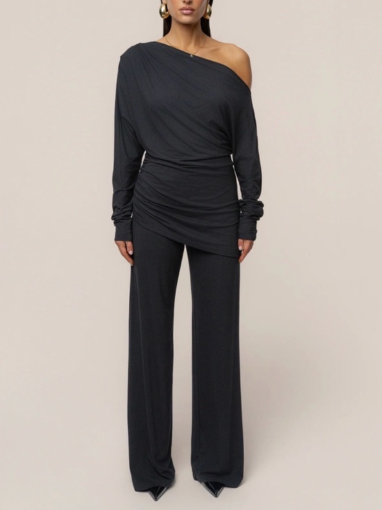 JLUXLABEL Pants - JLUXLABEL Black Wide Leg Pants & Long Sleeve Top Set